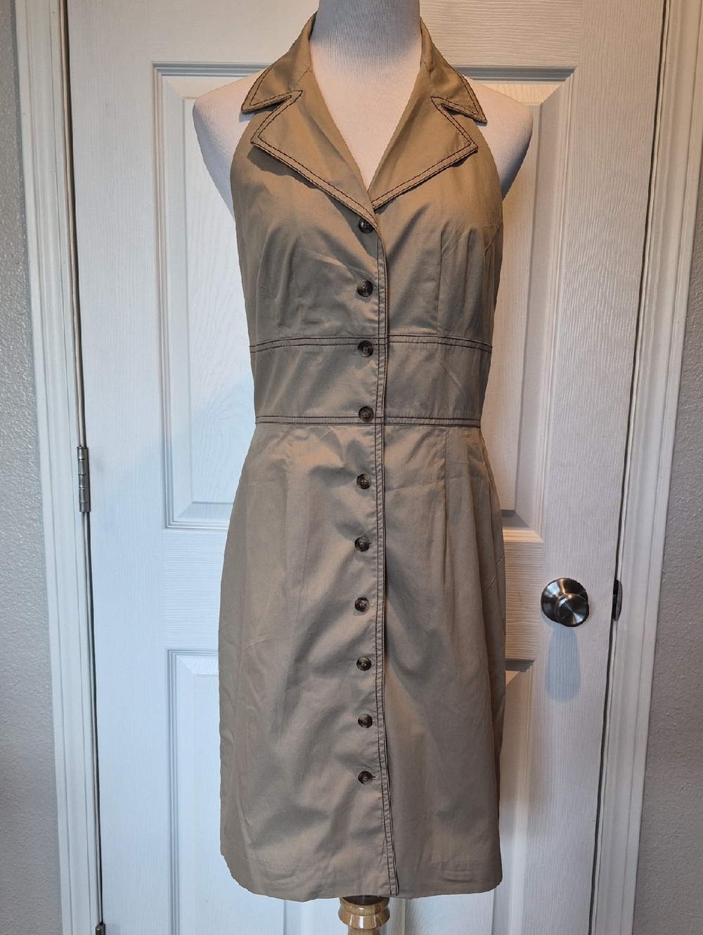 Daniel Cremieux Khaki Halter Button-Front Mini Dress
